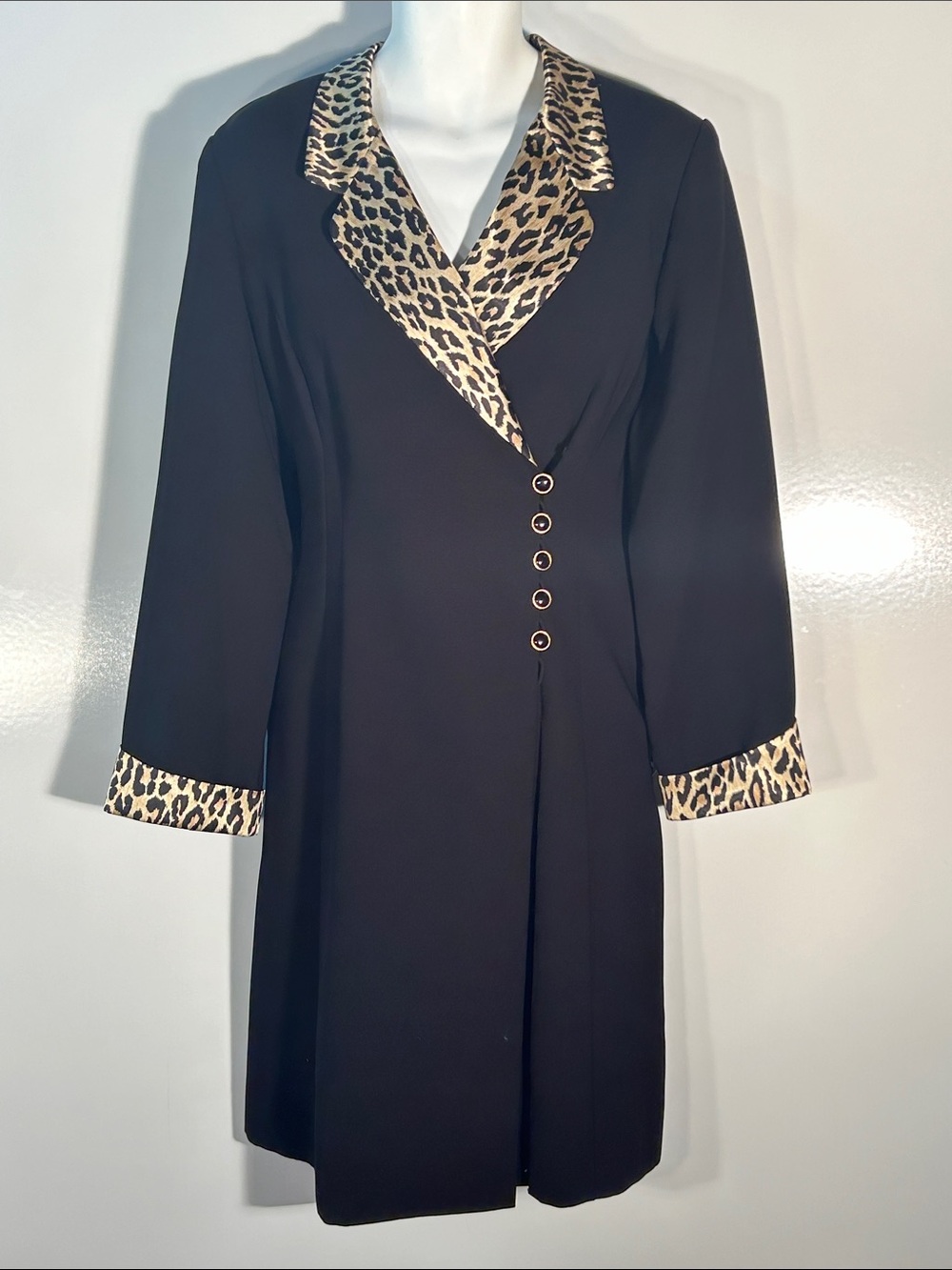 Bahari SZ 18 Black Coat Dress Animal Print Dressy Chic Career Timeless Capsule